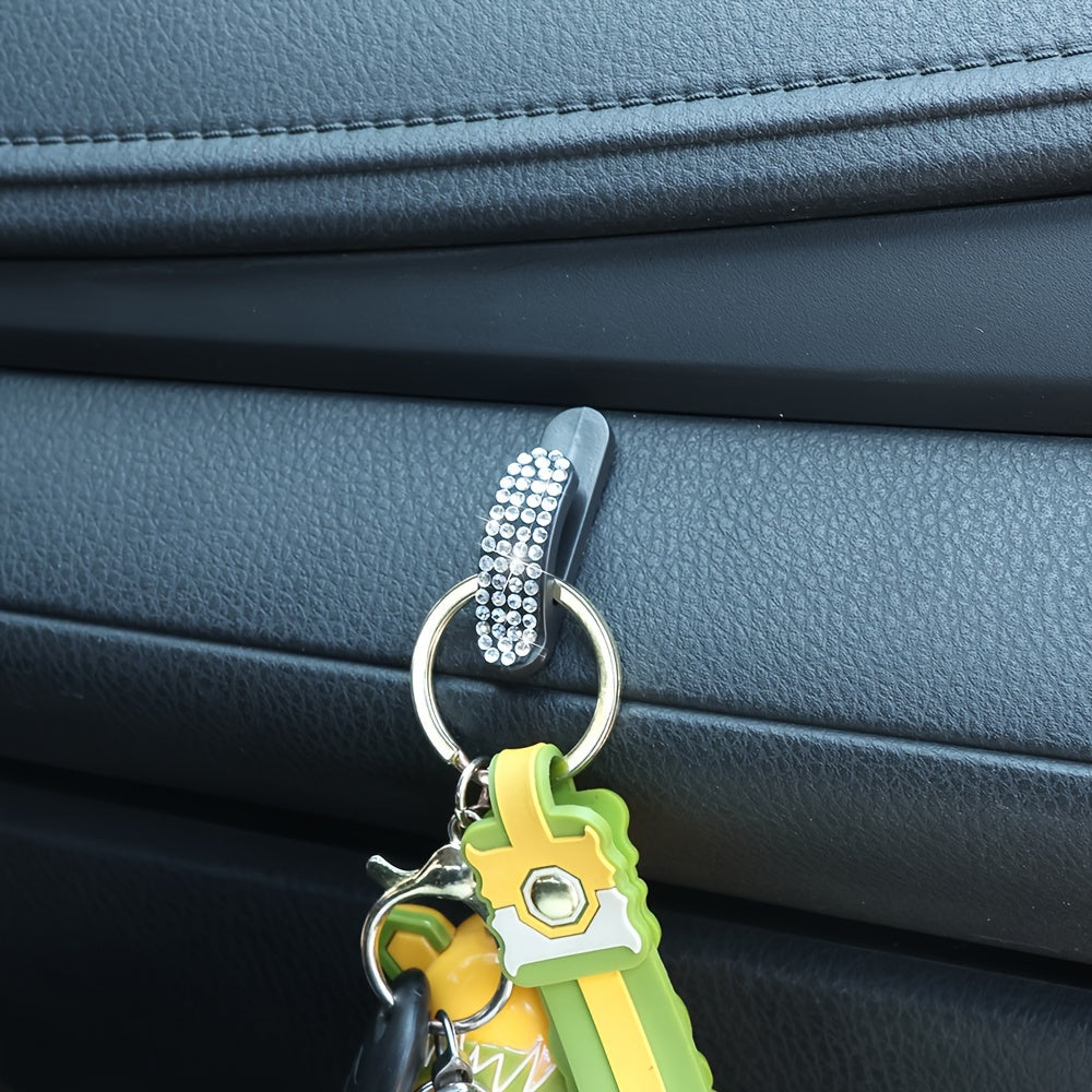 4 Pcs Bling Car Hooks Adhesive Rhinestone Auto Organizer for Keys USB Cables