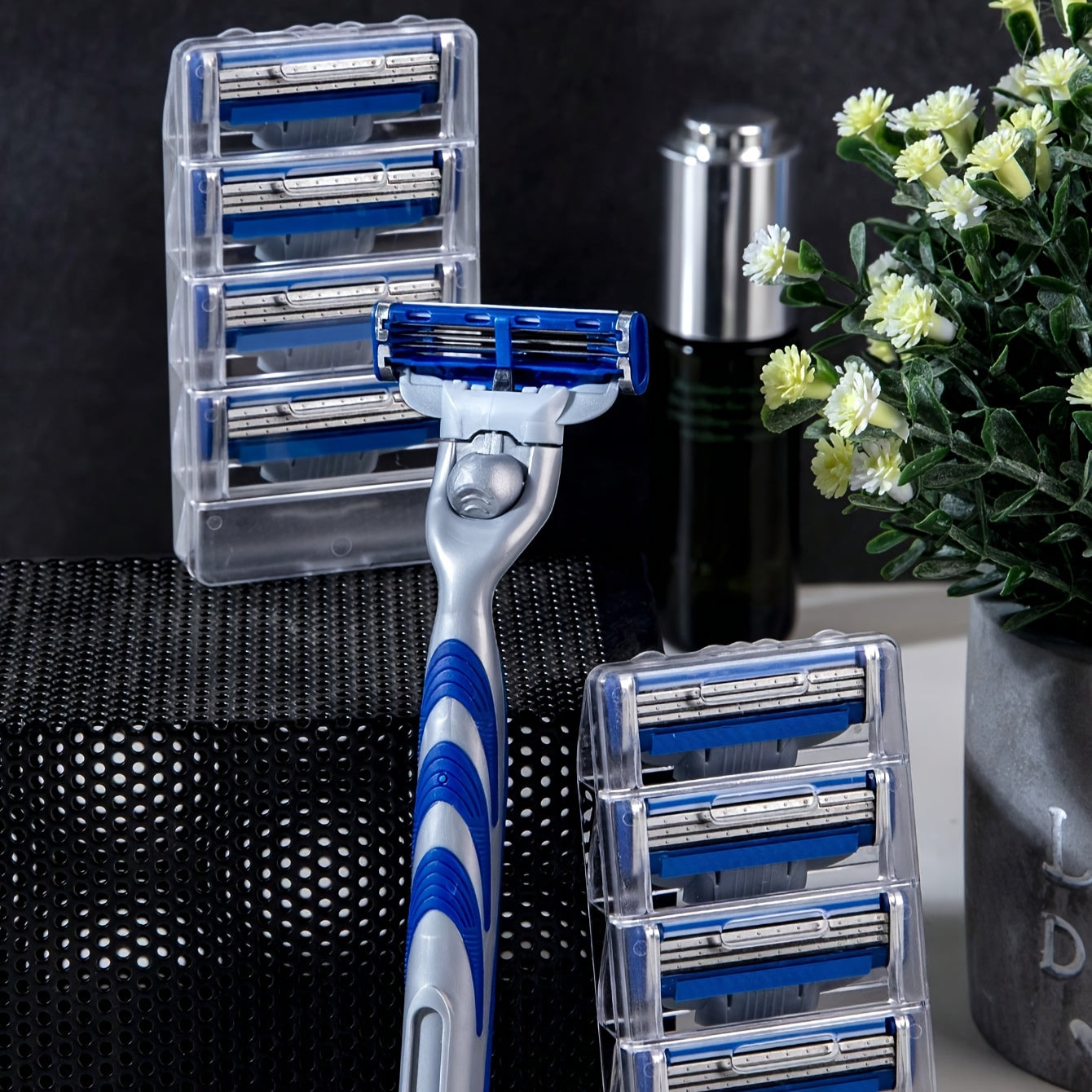 Men's Safety Razor Set with Stainless Steel Handle and 3-Layer Blades for Beard and Mustache Grooming