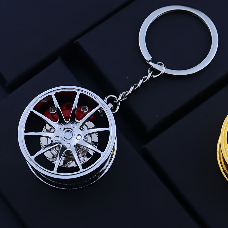 Unisex Zinc Alloy Car Wheel Hub Keychain Rotatable Key Ring Creative Gift