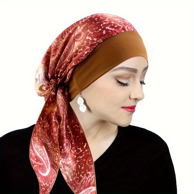Black and White Paisley Stretchy Turban Hat for Women Lightweight Polyester