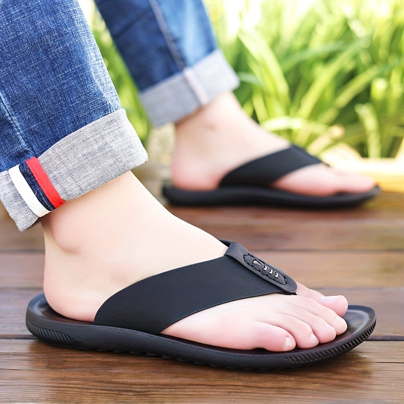 Men's Black Slip-On Sandals with Adjustable Strap for Casual Beach and Walking