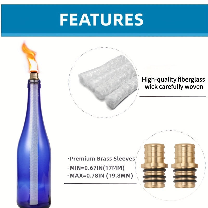 Fiberglass Torch Kit with Long-Life Wicks Safety Covers and Holders for DIY Bottle Torches