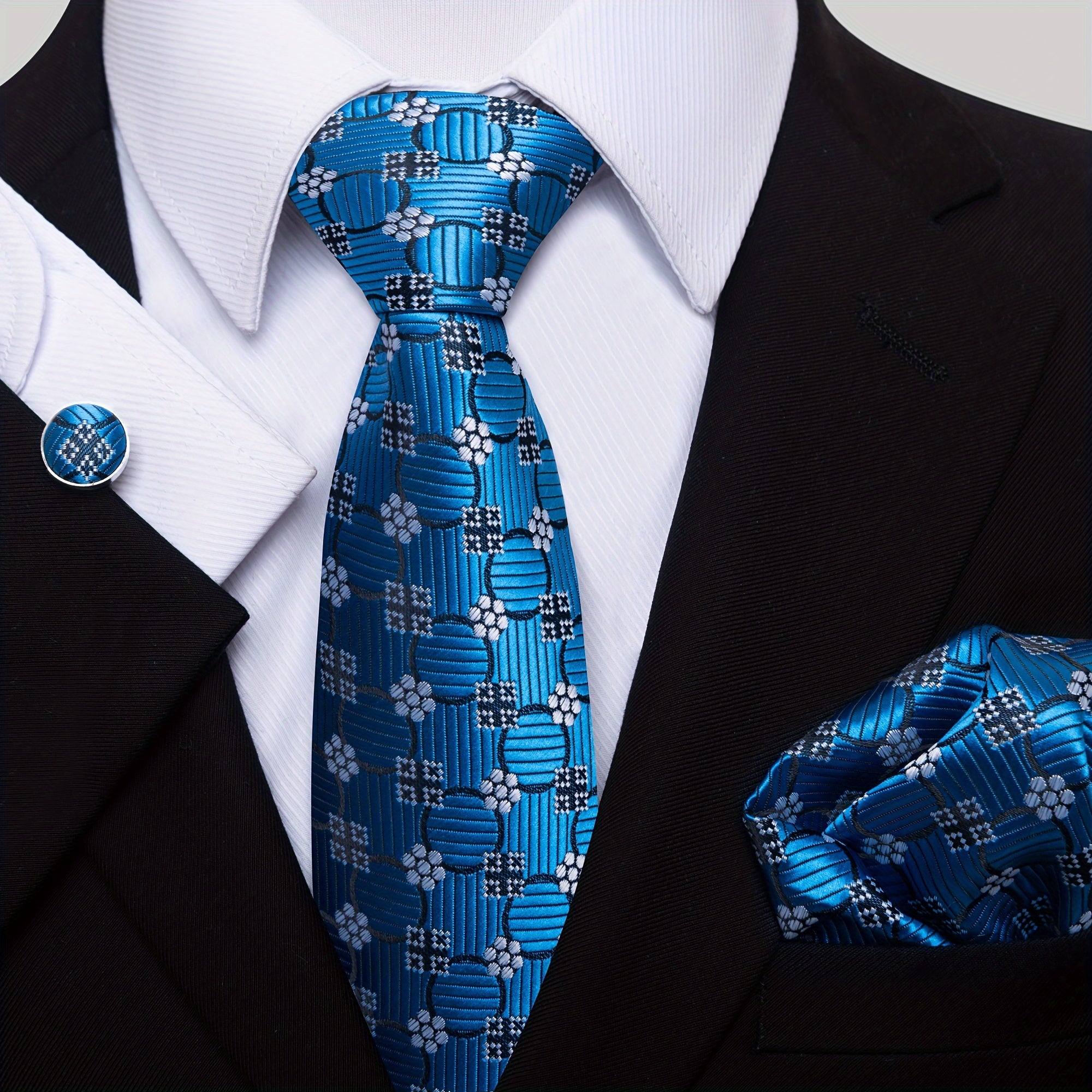 Men's Fashion Tie Set with Handkerchief and Cufflinks Polyester for Weddings and Formal Events