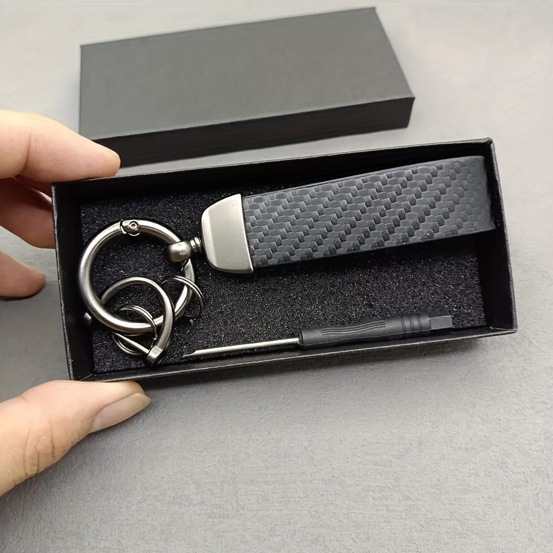 Car Keychain Carbon Fiber Leather Keyring for Men and Women