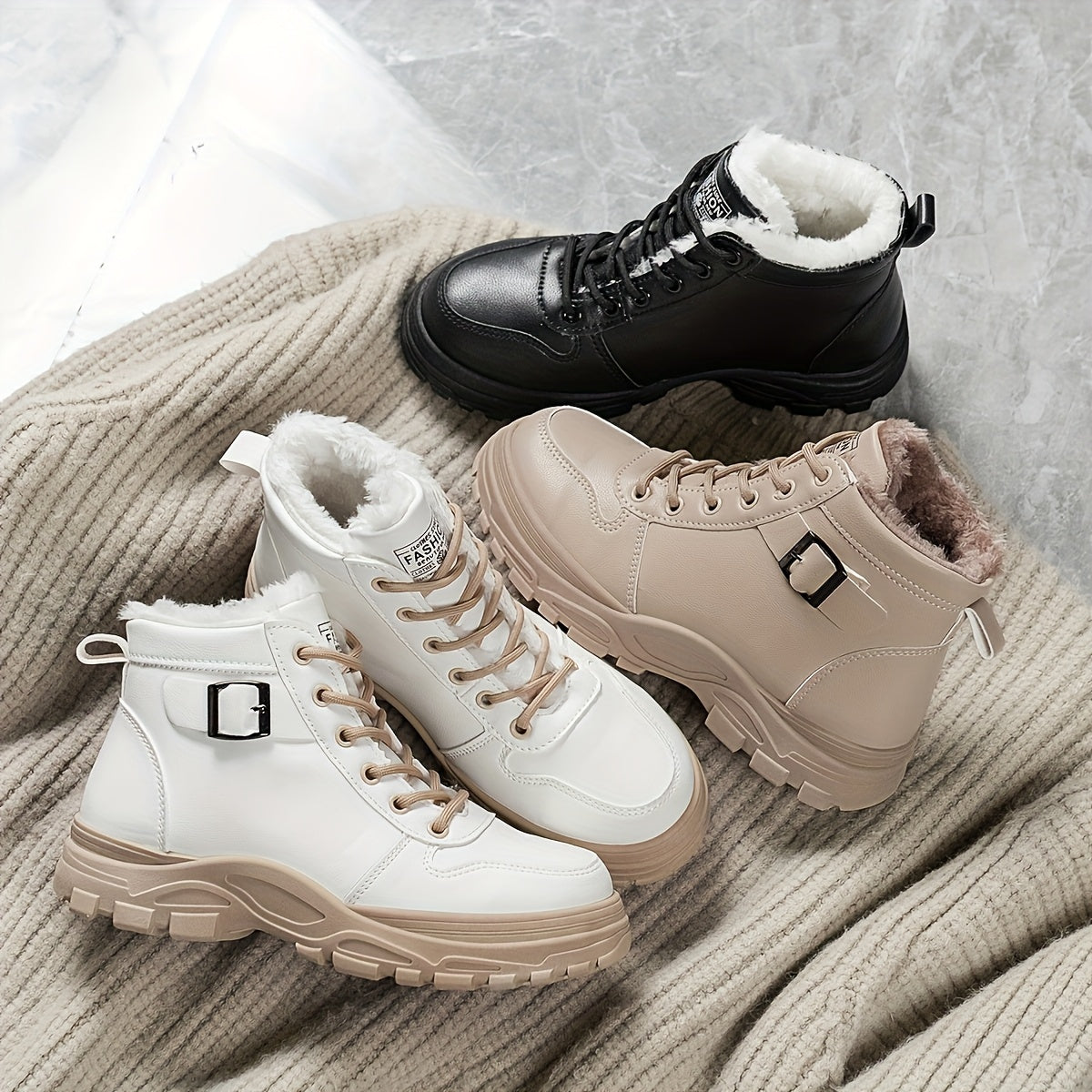 Women's Plush-Lined Winter Ankle Boots with Rubber Sole for Snow and Outdoor Use