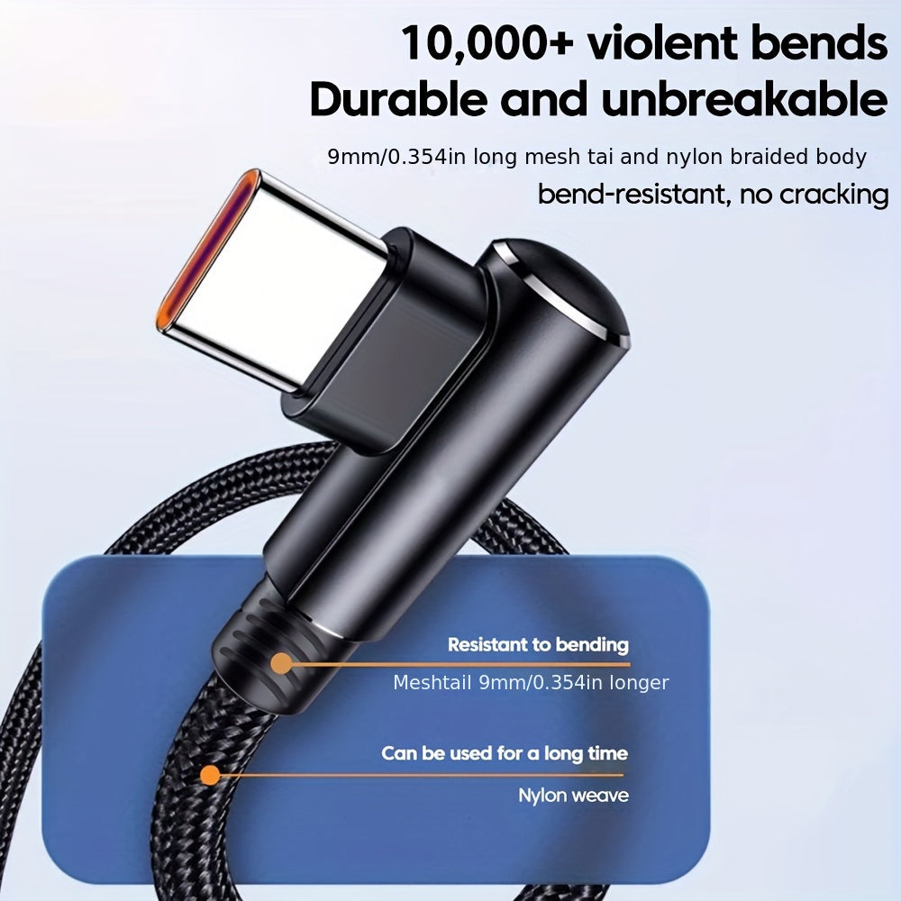 Fast Charging USB-C Cable 120W Flat Fabric Braided 100-200cm Black