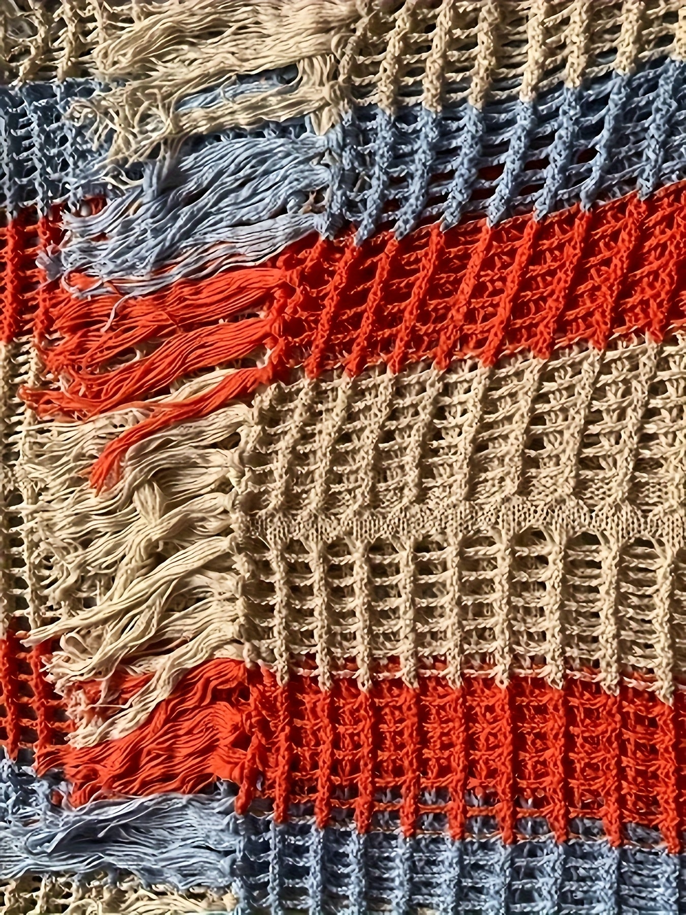 Plus Size Women's Color-Blocked Fringe Beach Sweater Spring Summer Fall