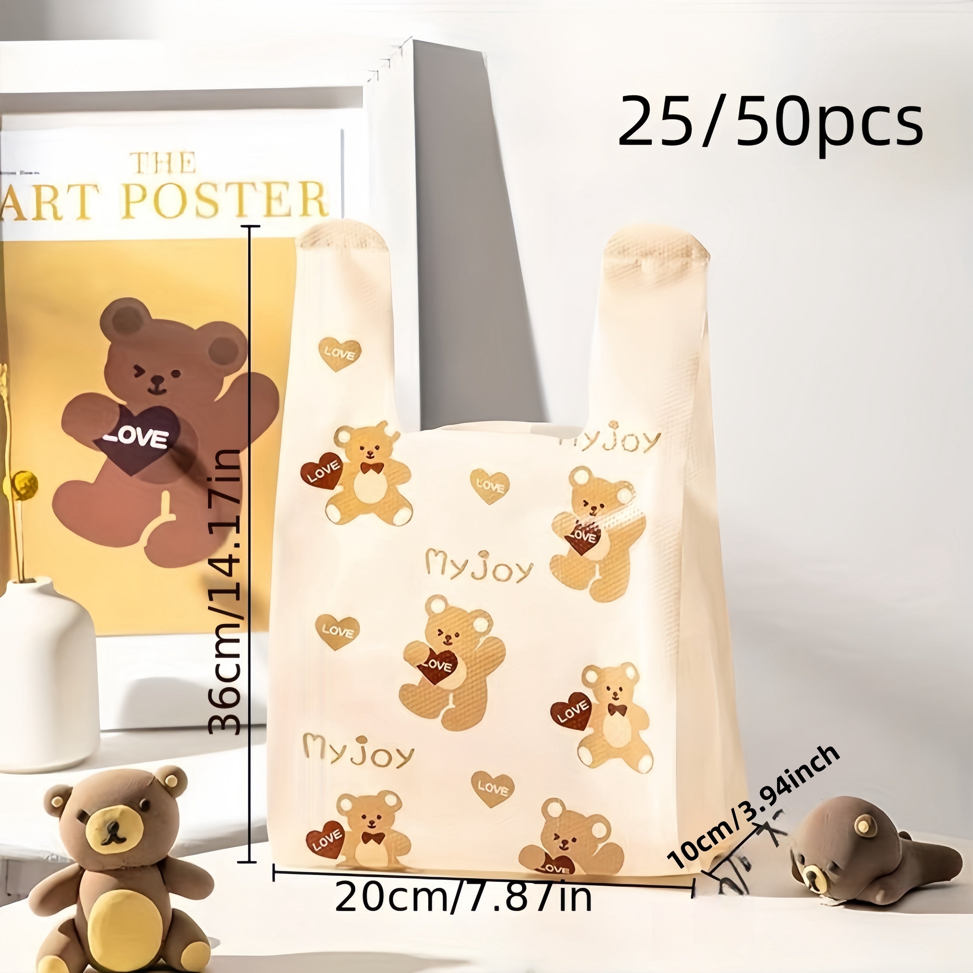 25/50 Pieces Thick Gift Bags with Teddy Bear Pattern for Weddings and Parties