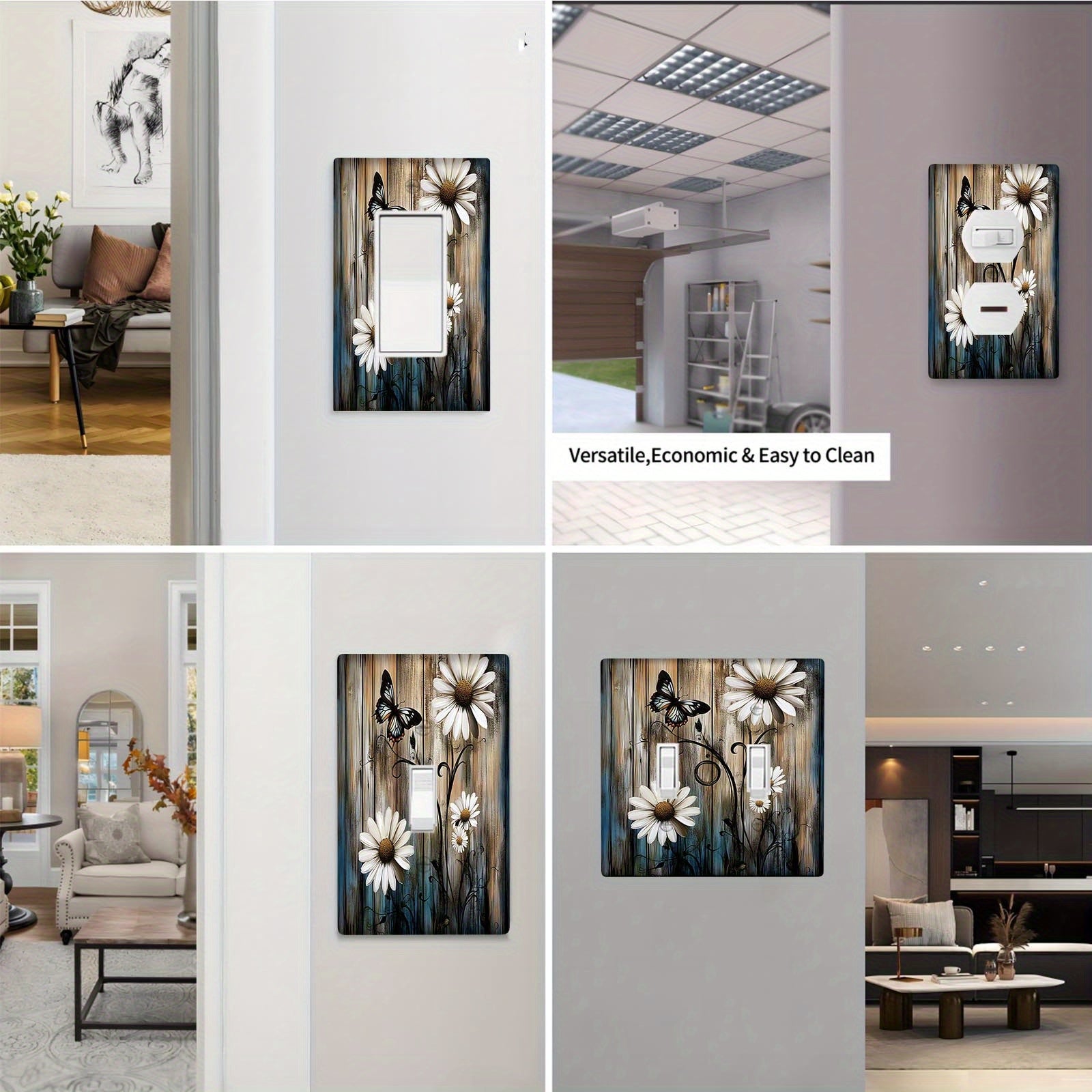 Деревенская фермерская настенная панель с ромашкой и бабочкой для выключателя света, подходит для использования в помещении/на улице на кухне, в спальне или кафе. Не требует электричества или батареек. Доступна в вариантах 1Gang или 2Gang.