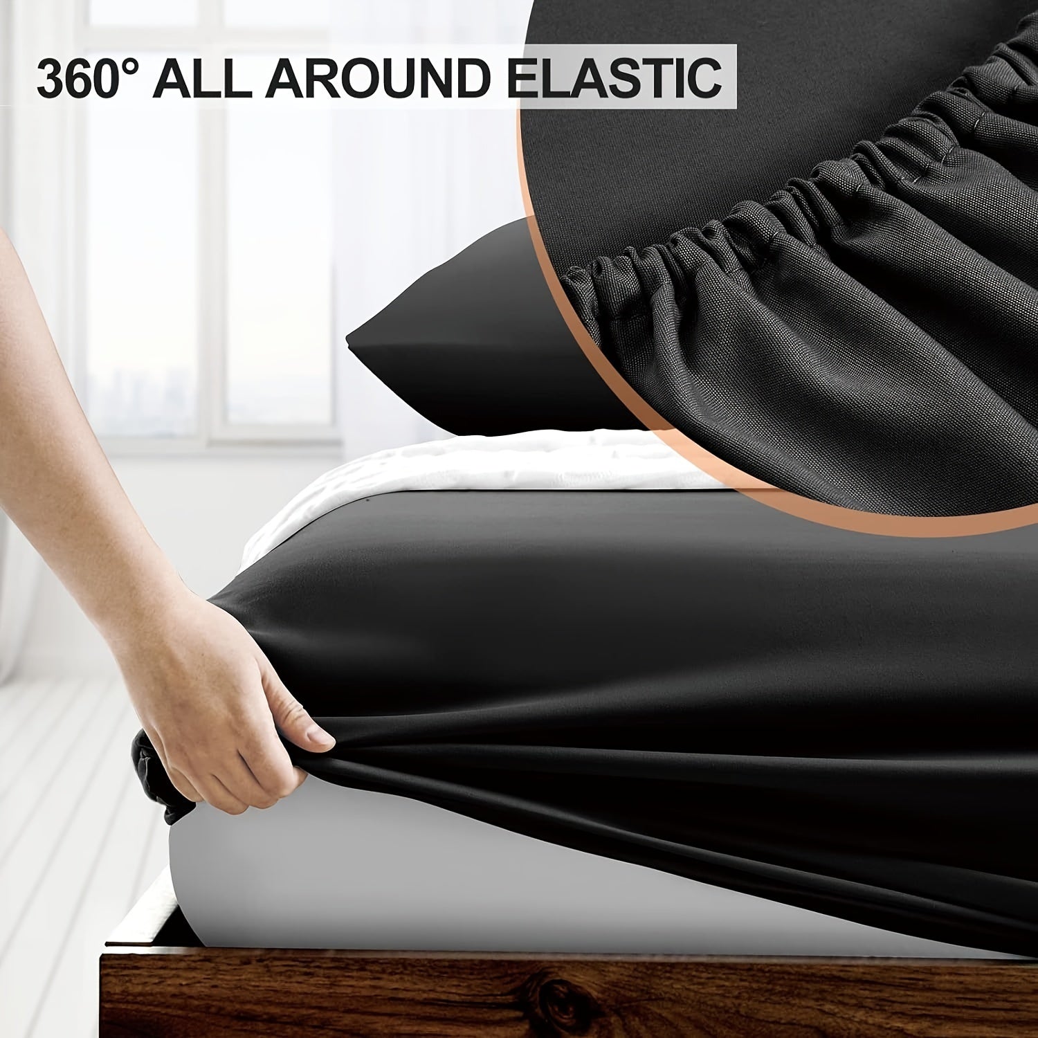 Queen Size Fitted Sheet Microfiber Breathable Deep Pockets Solid Black