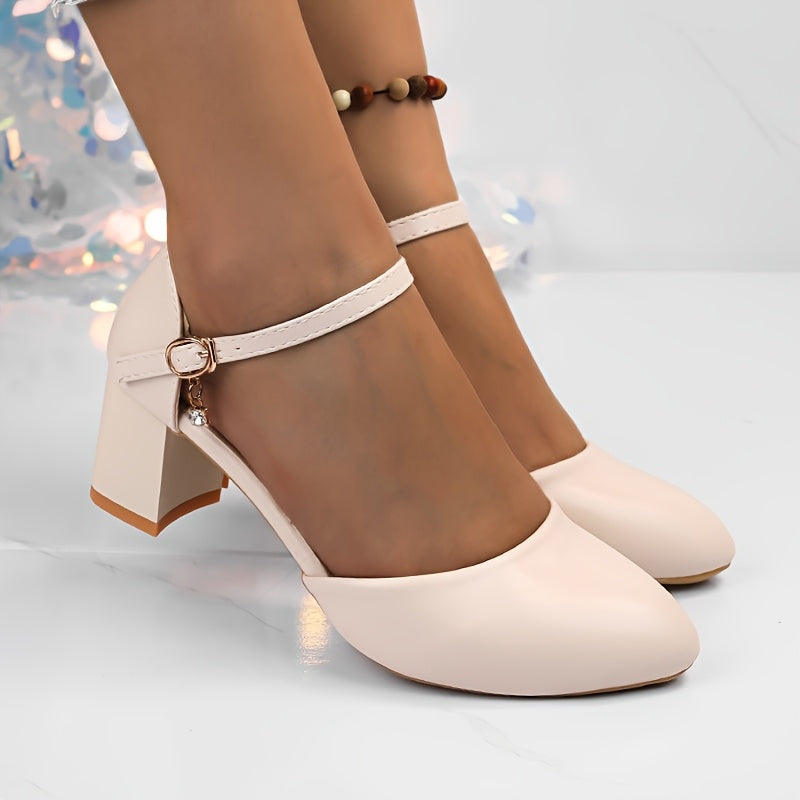 Women's Summer Open-Toe Mid-Heel Sandals with Ankle Strap and Polka Dot Pattern