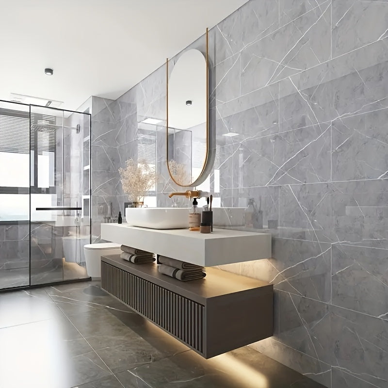 32 Pieces Self-Adhesive Marble Pattern Wall Stickers Waterproof Glossy Faux Ceramic for Home Decor