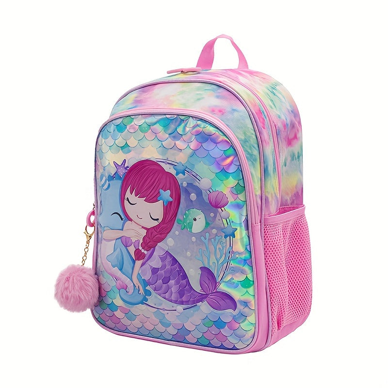 Mermaid Themed School Bag Set for Girls 16 Inch Backpack Lunch Bag Pen Case