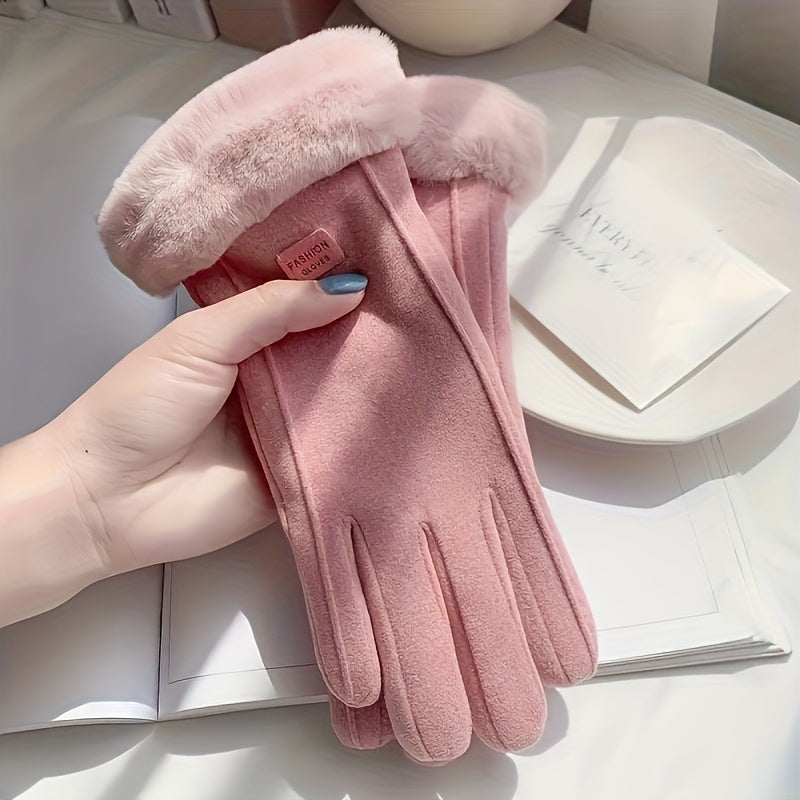 Women's Touchscreen Gloves with Letter Patches and Plush Lining