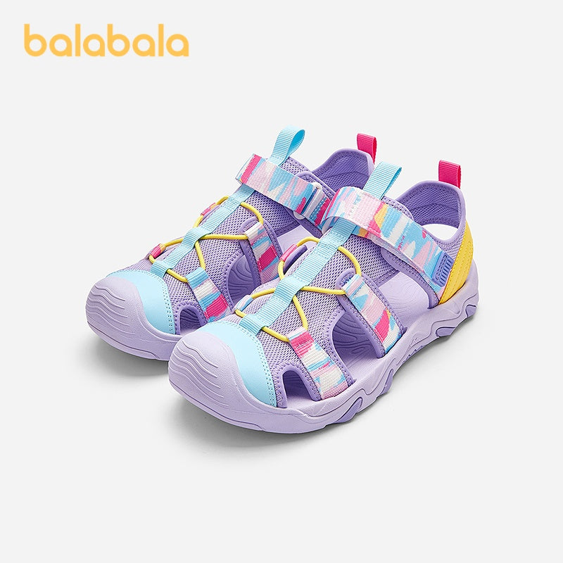 Kids' Summer Breathable Shoes with Adjustable Closure Hollow-Out Design Geometric Stripes Lightweight Outdoor Sandals for Boys and Girls