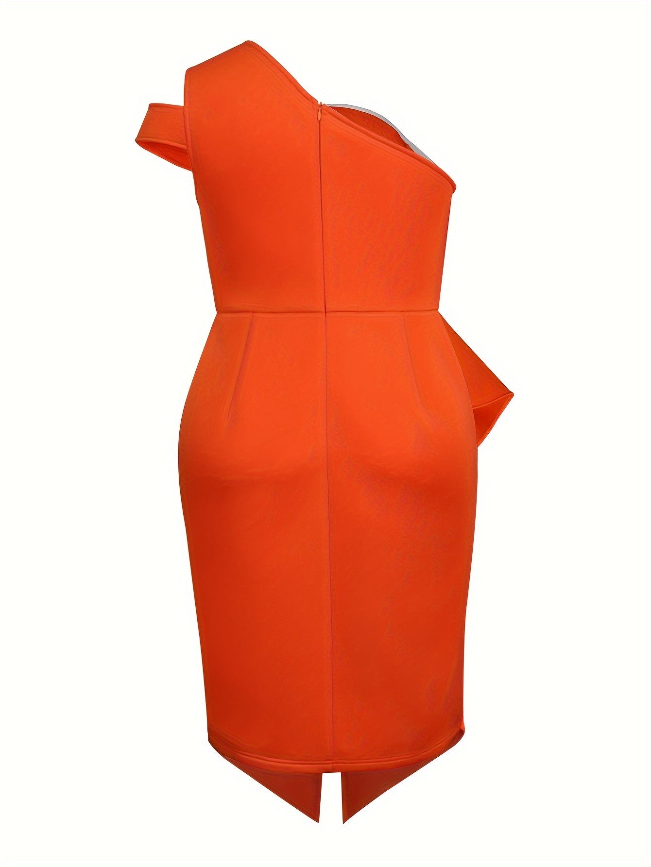 Plus Size Women's Floral One-Shoulder Midi Dress Polyester Knit Solid Style