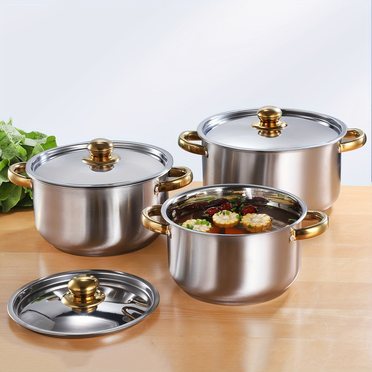 Set of 4 Stainless Steel Soup Pots with Composite Bottoms 18cm-24cm