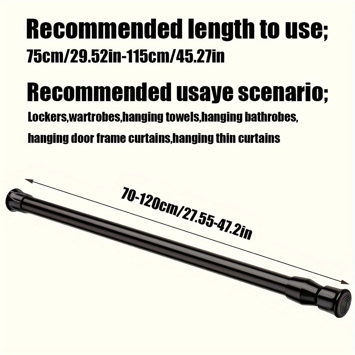 Telescopic Curtain Rod with Spring for Shower Curtains and Clothes Hanging Black White Wood Grain