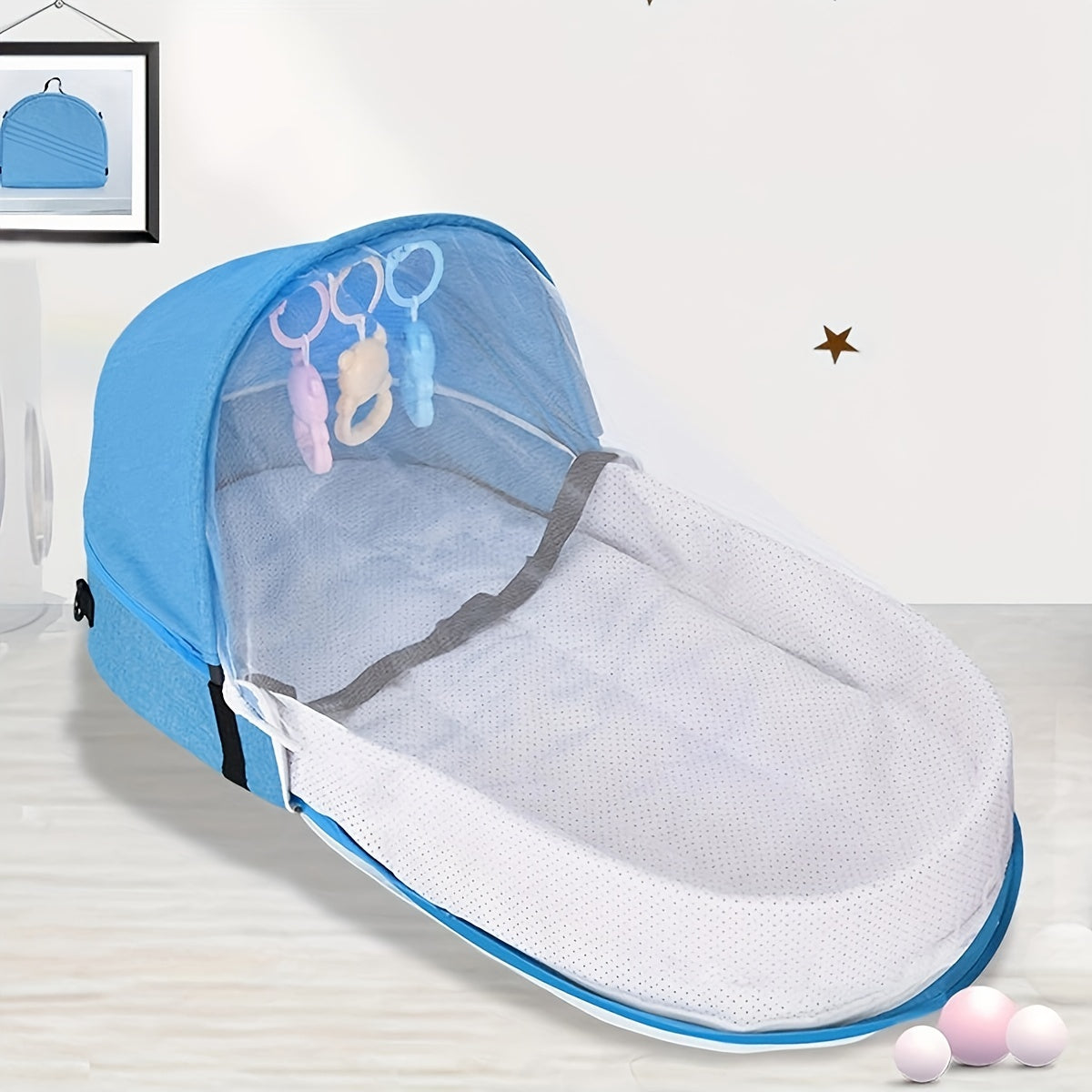 Baby Crib Divider Foldable Linen Bed with Multi-Functional Divider in Gray Red Blue