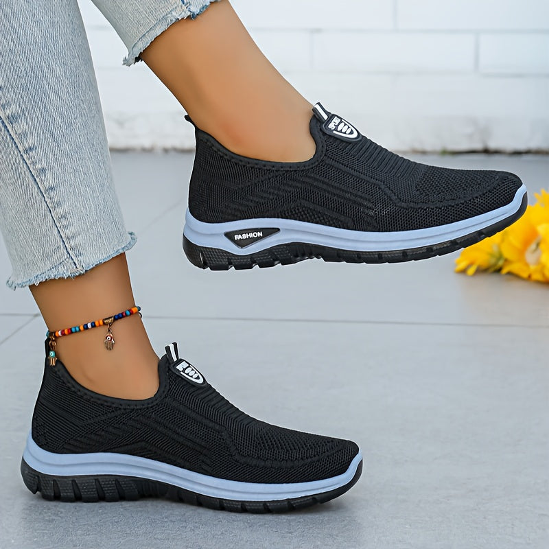 Women Plus Size Breathable Slip-On Sneakers Casual Walking Shoes Black Blue