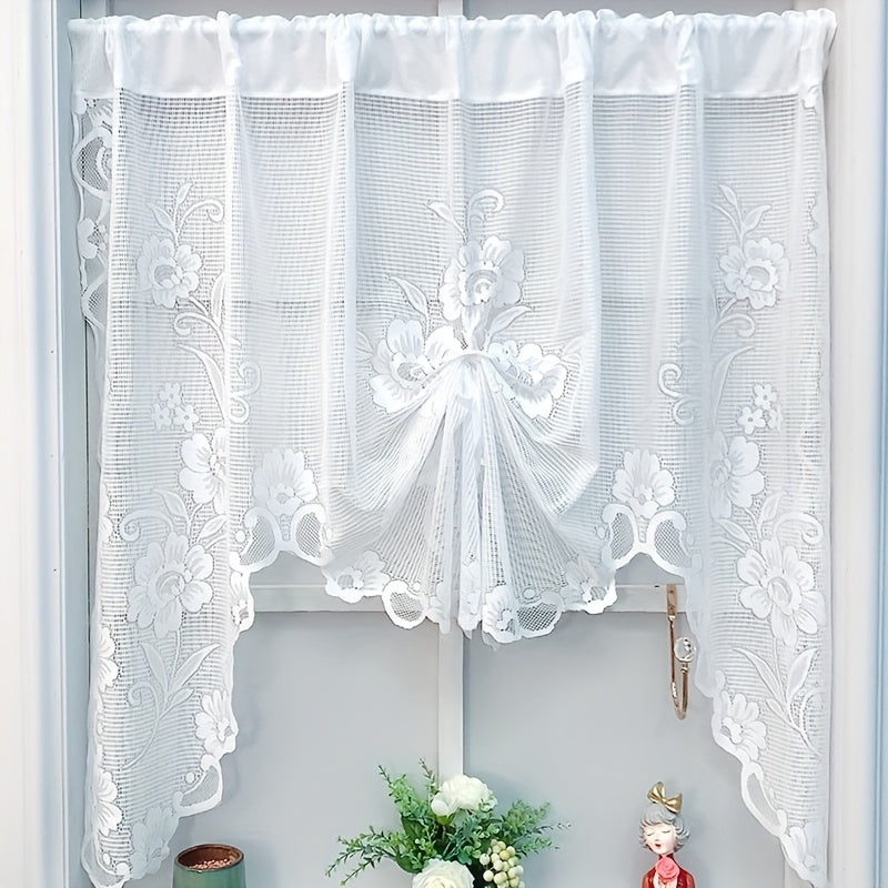 White Lace Flower Print Curtain for Bedroom Living Room Kitchen Study Rod Pocket Window Treatment
