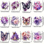 12-Piece Purple Flower and Butterfly Iron-On Transfer Stickers for Clothing and Accessories