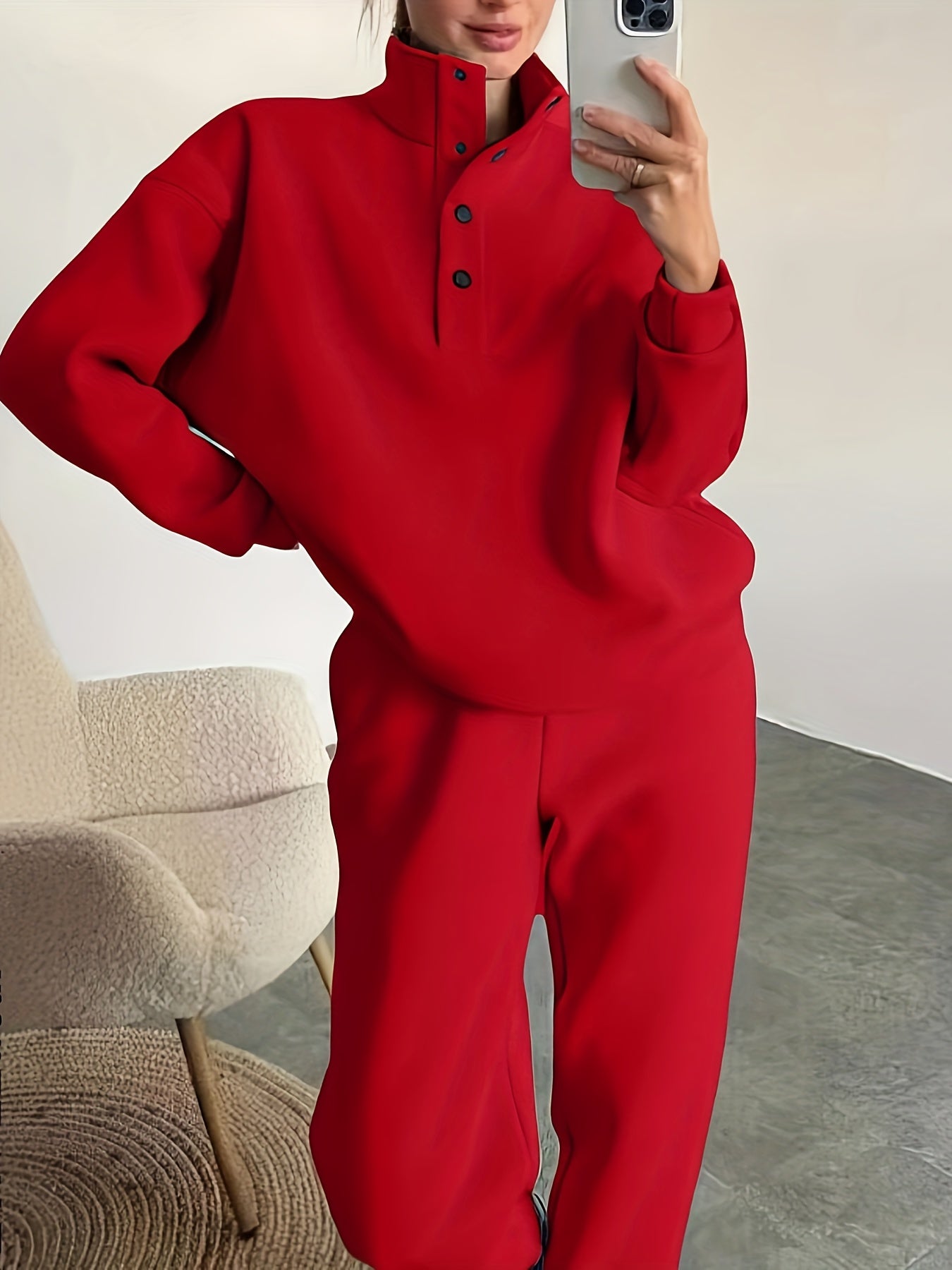 Conjuntos de sudadera para mujer otoño e invierno de color sólido, poliéster microelástico, estilo casual europeo-americano