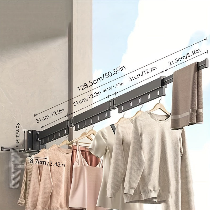 Aluminum Alloy Wall Mount Clothes Drying Rack with Hooks Space-Saving Retractable Clothesline