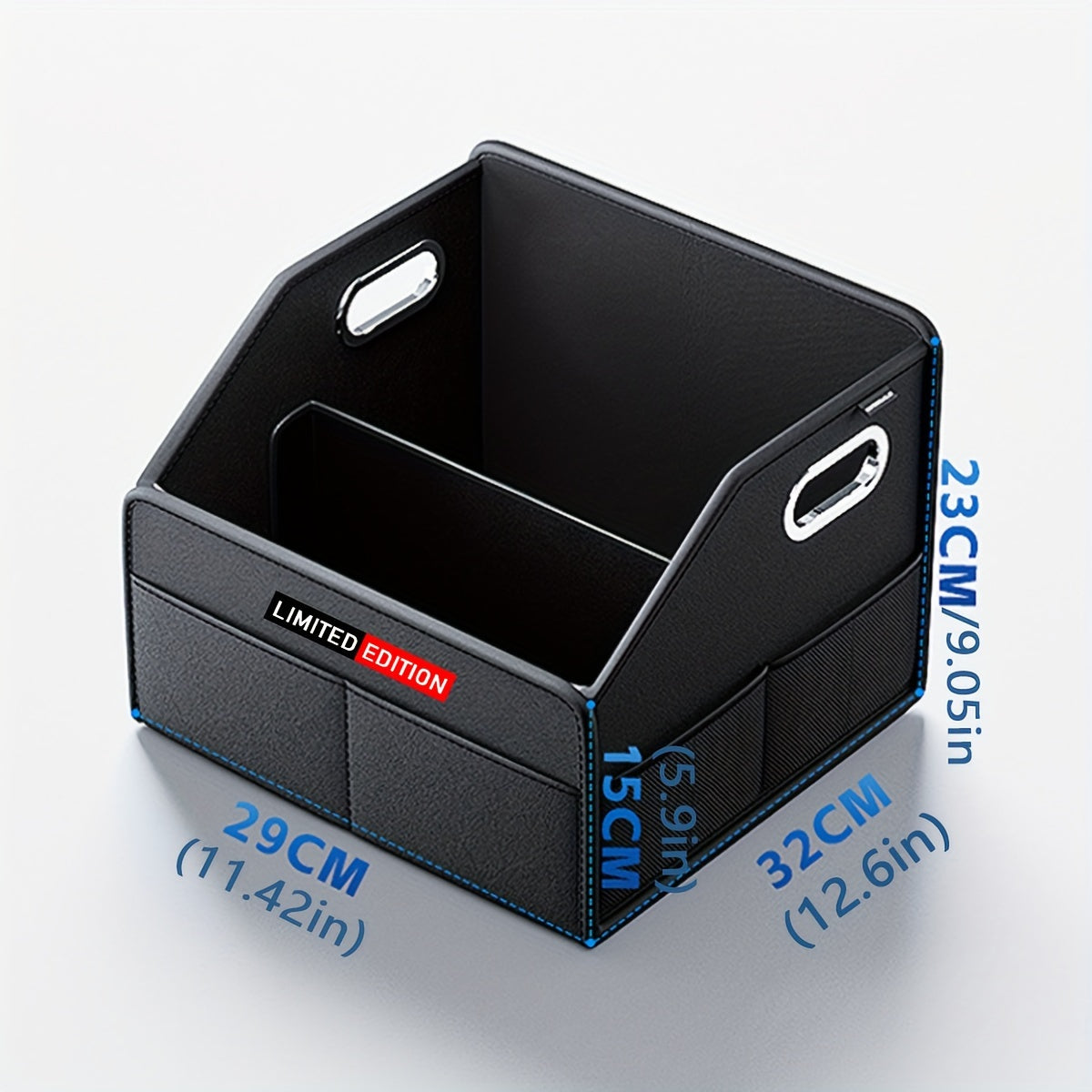 Black PU Leather Car Trunk Organizer Foldable Storage Box with Handles