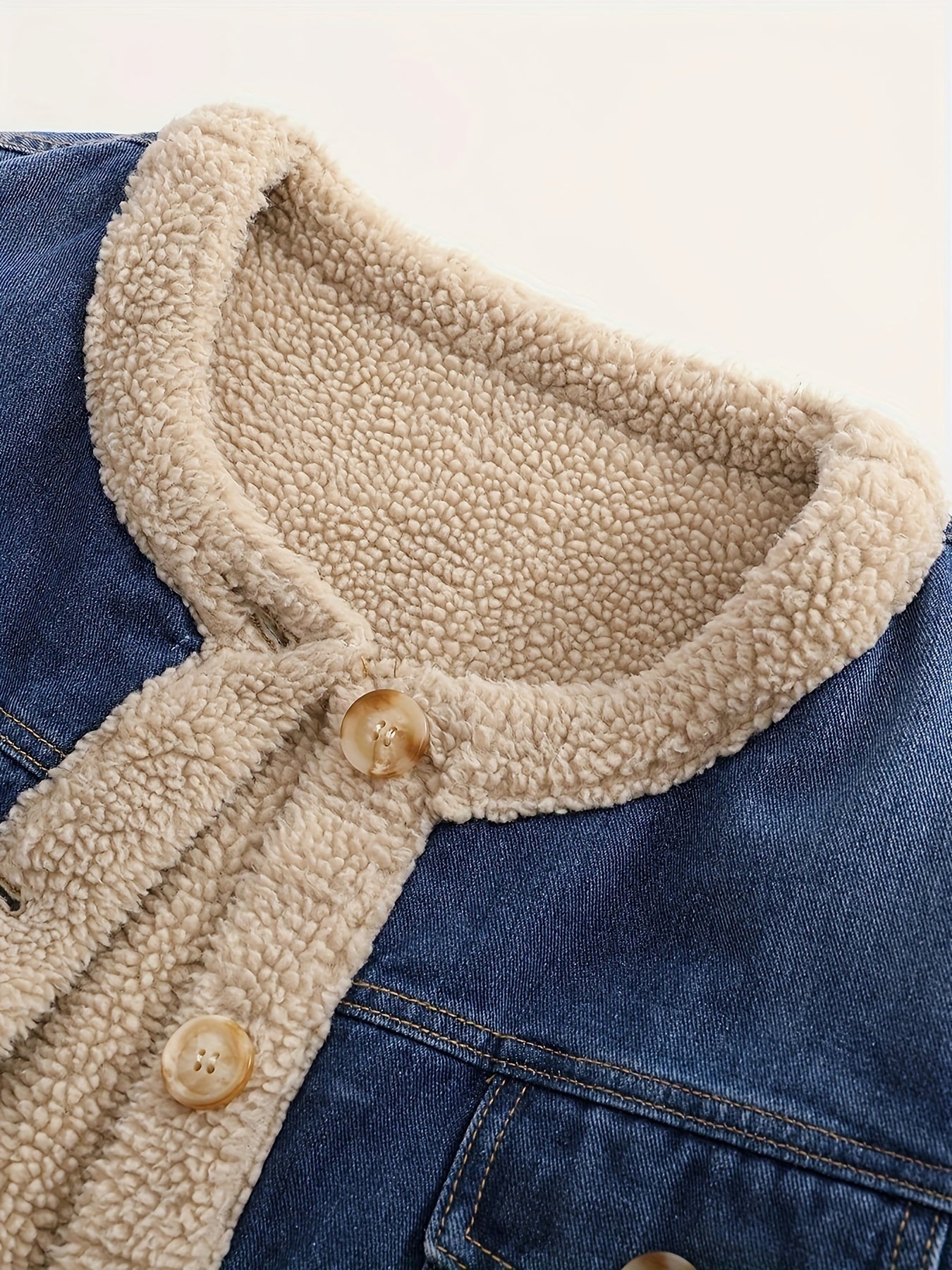 Plus Size Denim Jacket for Women Fleece-Lined Casual Coat with Pockets