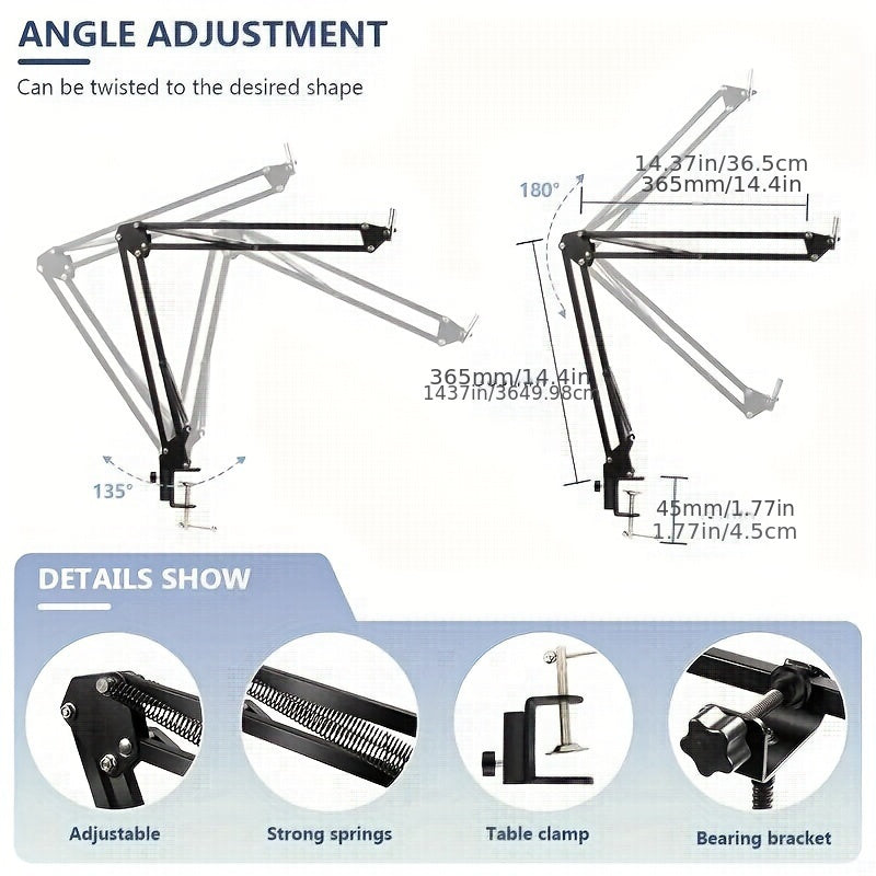 USB конденсаторный микрофонный комплект с металлической подставкой и экраном для записи, игр, караоке и стриминга. Черный цвет, батарея не требуется.