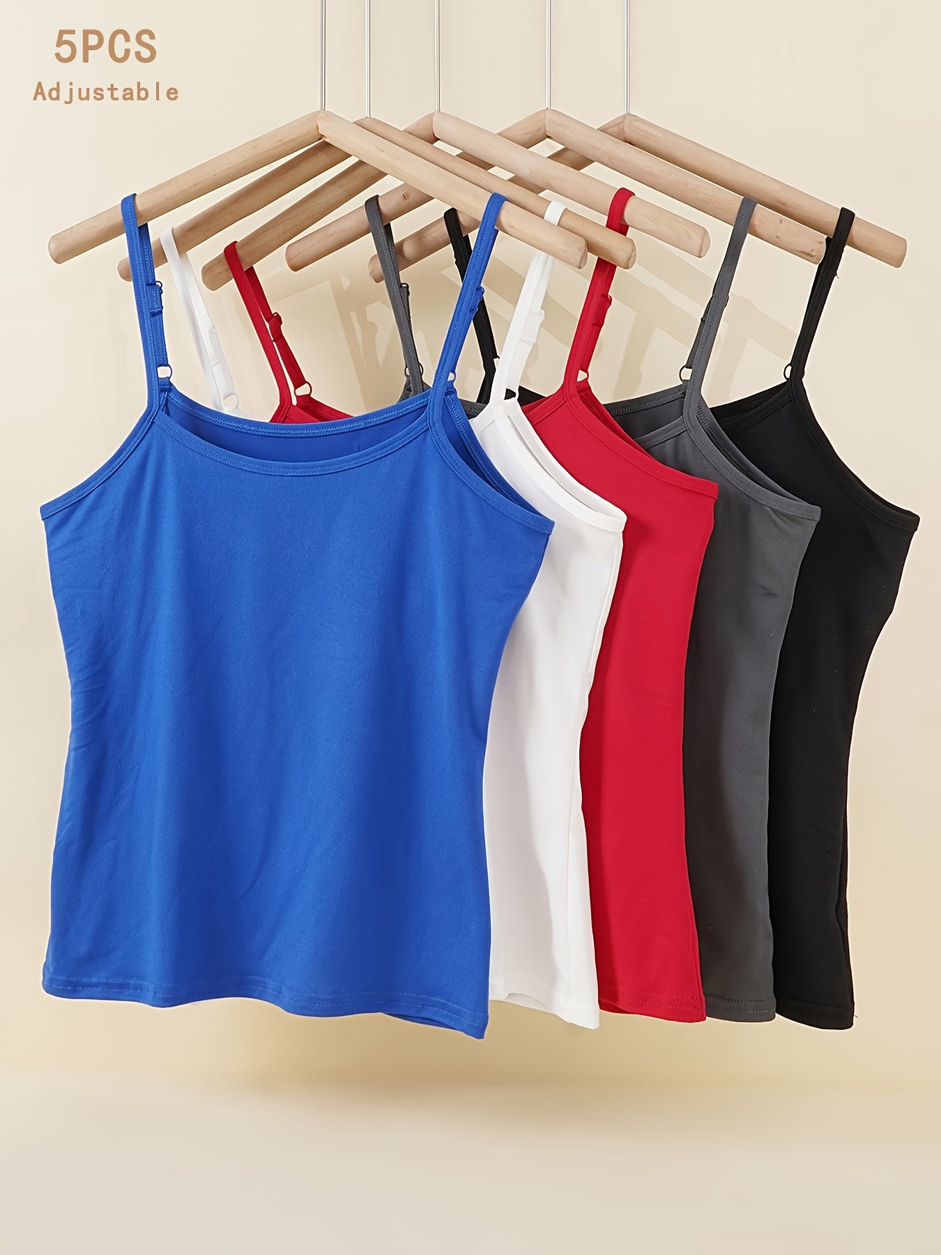 Женские майки больших размеров, упаковка из 5 штук, регулируемые тонкие бретели, свободный крой, без рукавов, дышащие, однотонные цвета