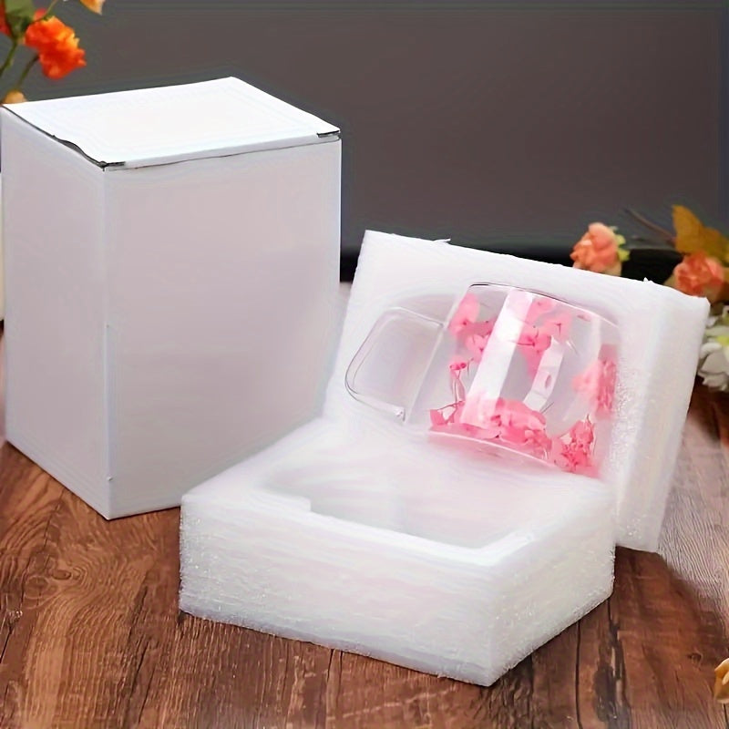 7oz ikki qavatli shisha chashka haqiqiy gullar bilan, choy, qahva, sut uchun