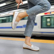 Women's Breathable Perforated Slip-On Loafers White Synthetic Casual Shoes