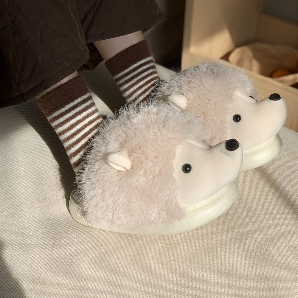 Women's Plush Hedgehog Slip-On Slippers, Soft Fabric Indoor Outdoor