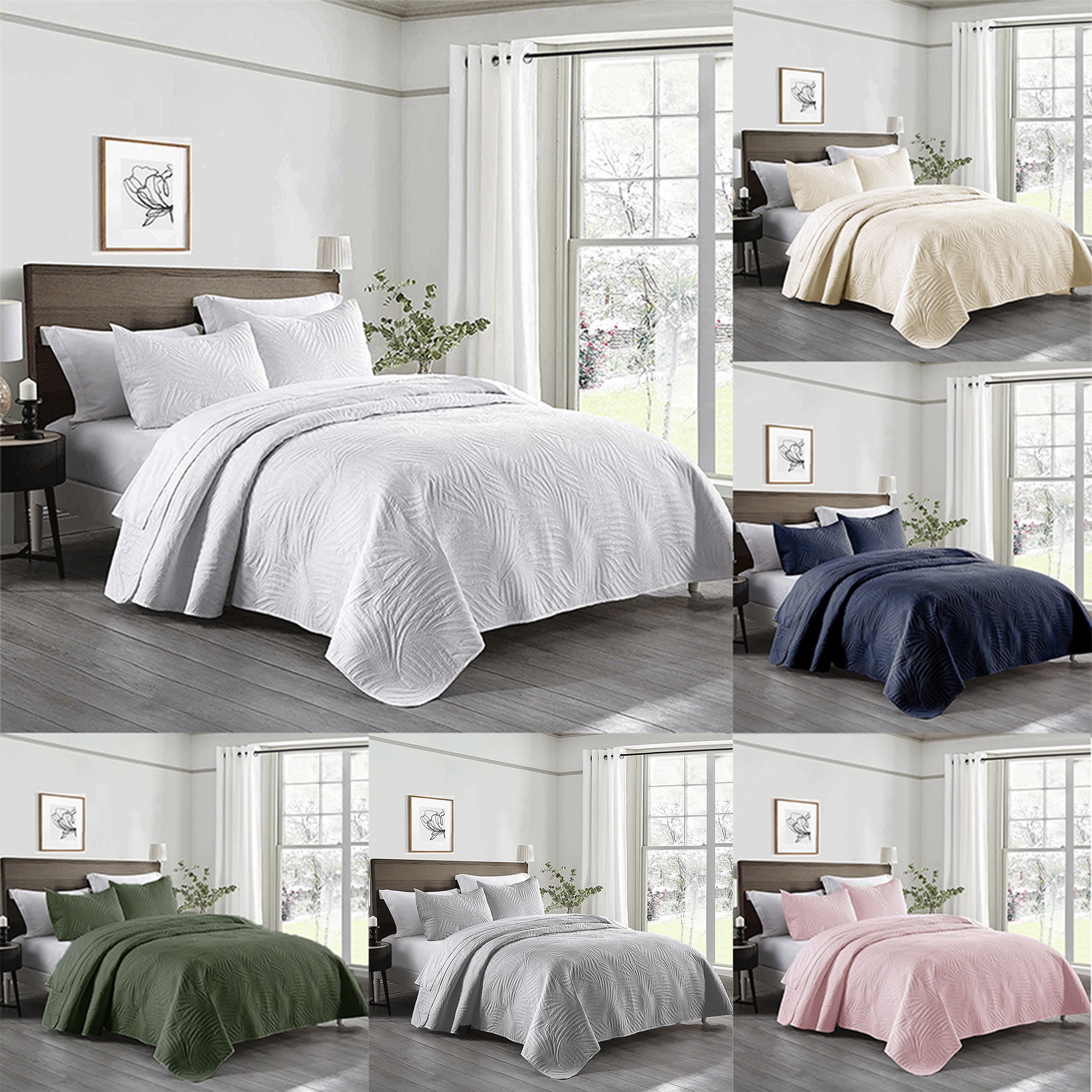 Bedroom Dormitory Bedspread Set with Leaf Embossed Design and Pillowcases