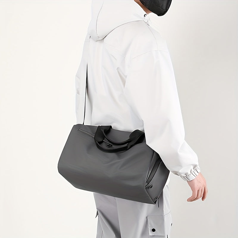 Black Waterproof Gym Bag with Shoe Compartment Durable Polyester for Travel and Fitness