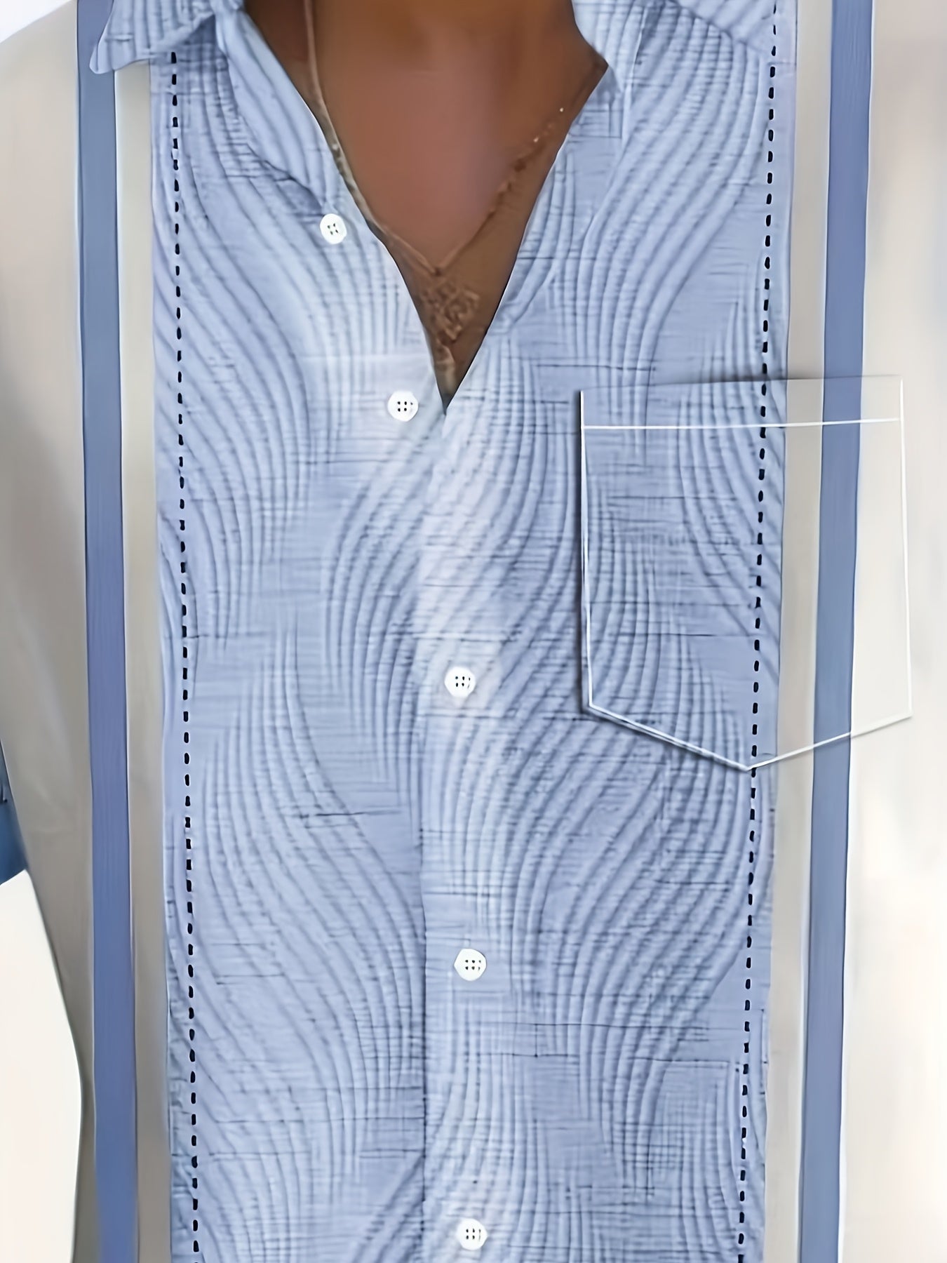 Men's Plus Size Button-Up Shirt with European and American Prints Slim Fit V-Neck Pockets All-Season