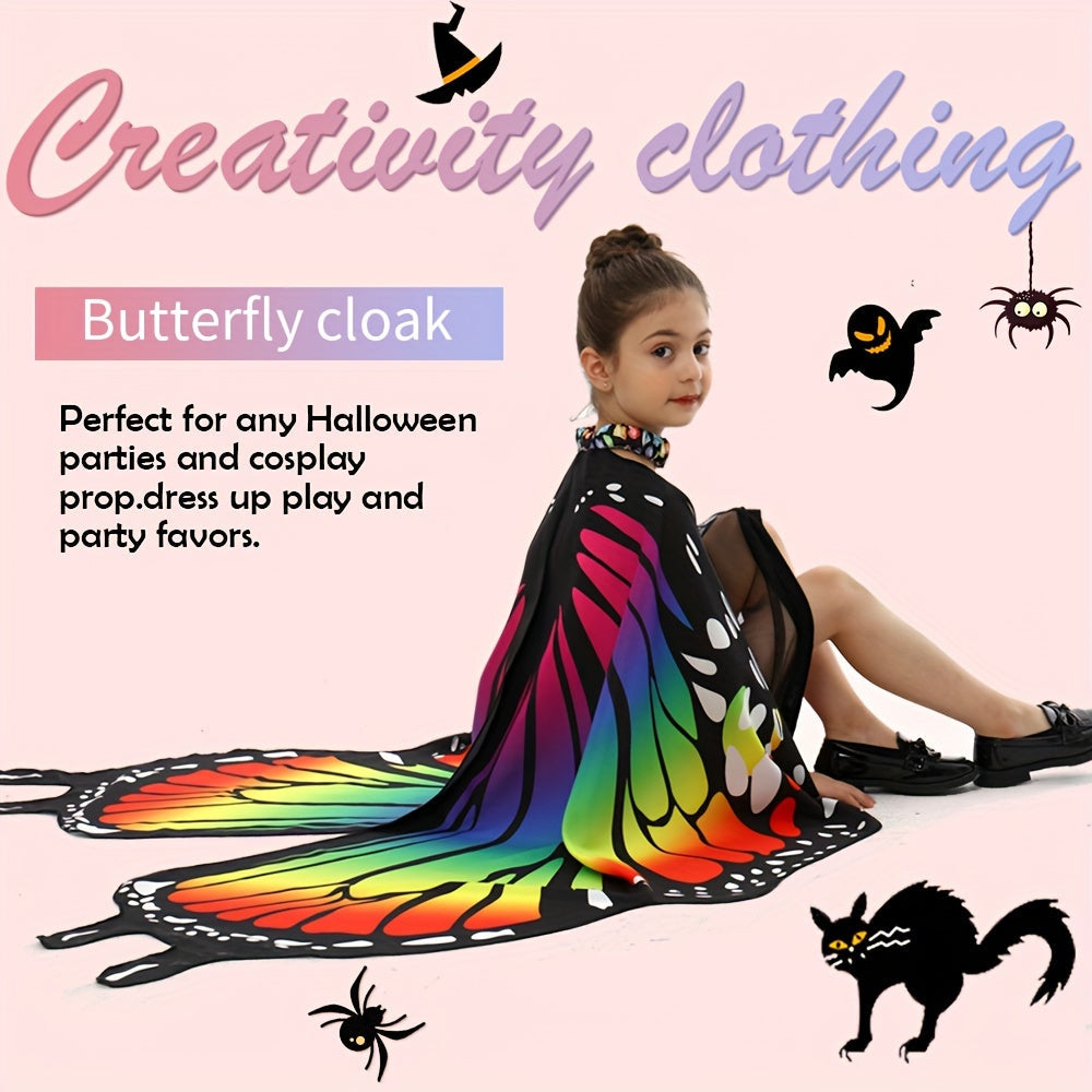 Girls Butterfly Wings Costume Set for Parties Halloween Dress Up Accessories with Black Headband Polyester Spandex Non-Feathered