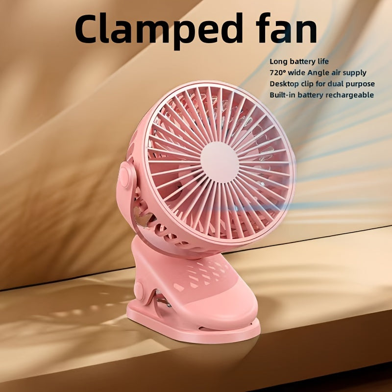 Rechargeable USB desk fan with clamp 360° rotation 3 speed long battery life