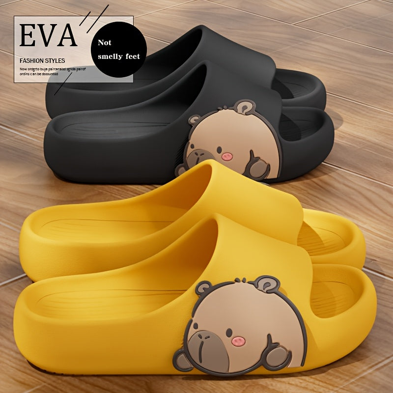 Women's EVA Slides Open-Toe Summer Sandals Black Yellow Beach & Indoor