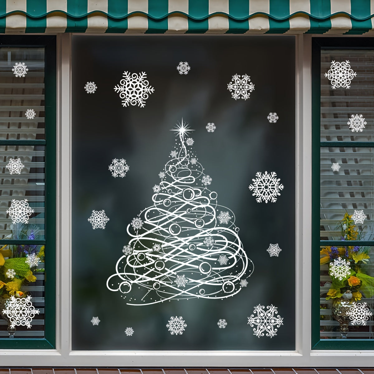 Christmas Cheer Window Clings Snowflake Design Self-Adhesive PVC Decor