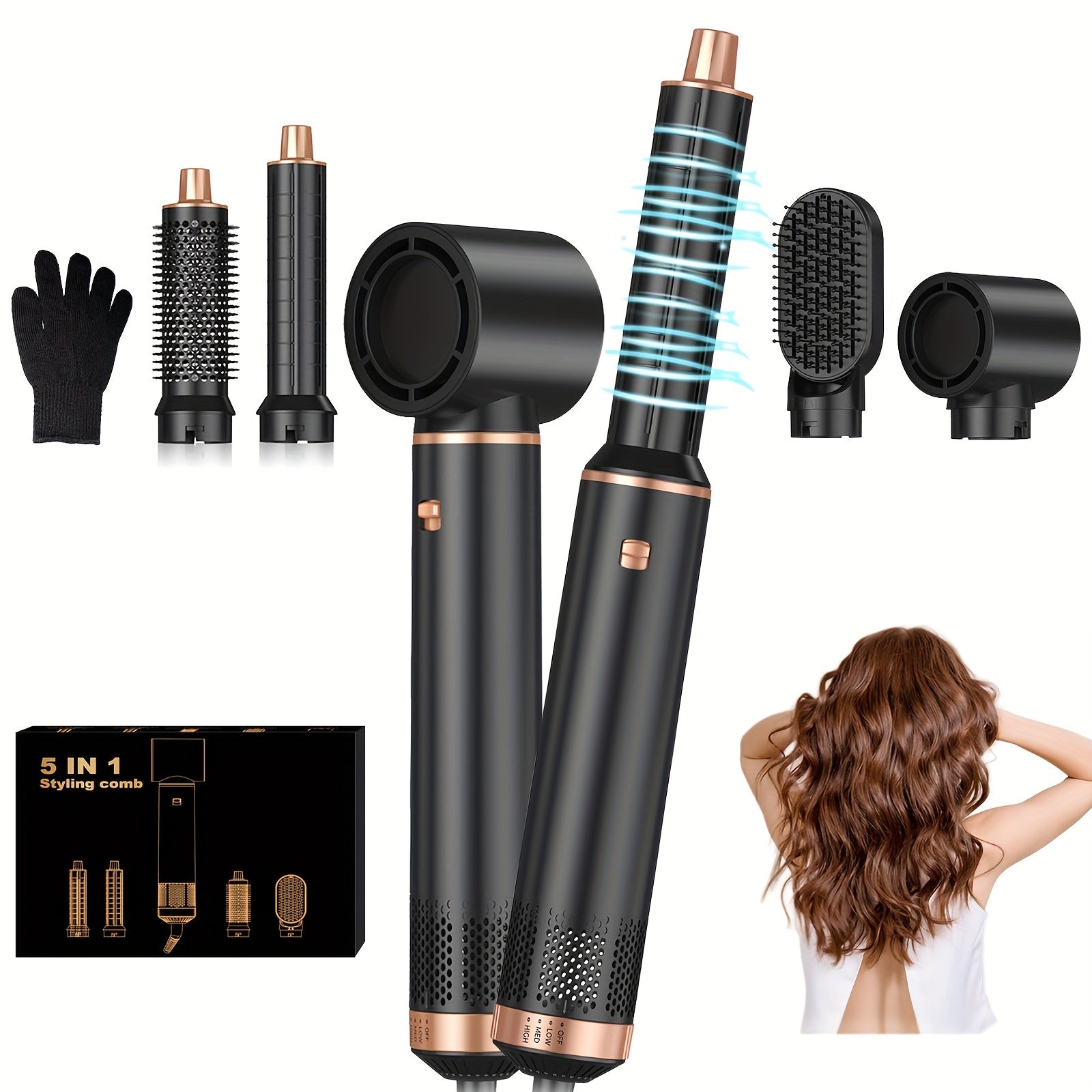 5-in-1 Hair Dryer Brush Detachable Hot Air Curler Straightener Negative Ion Styling Tool for Drying Curling Straightening 220V