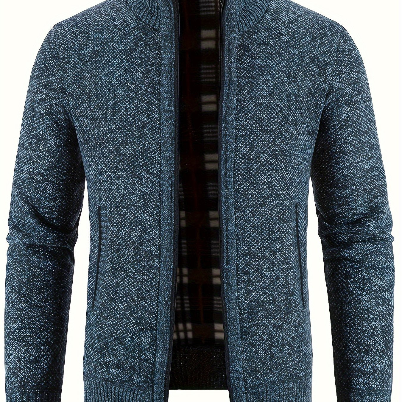 Erkaklar uchun yuqori bo'yinli, to'liq fermuarlı, uzun yengli, polyester aralashmasidan tayyorlangan zip-up kurtka. 8 rangda tasodifiy kuz/qish uslubi. Zip up sviter.