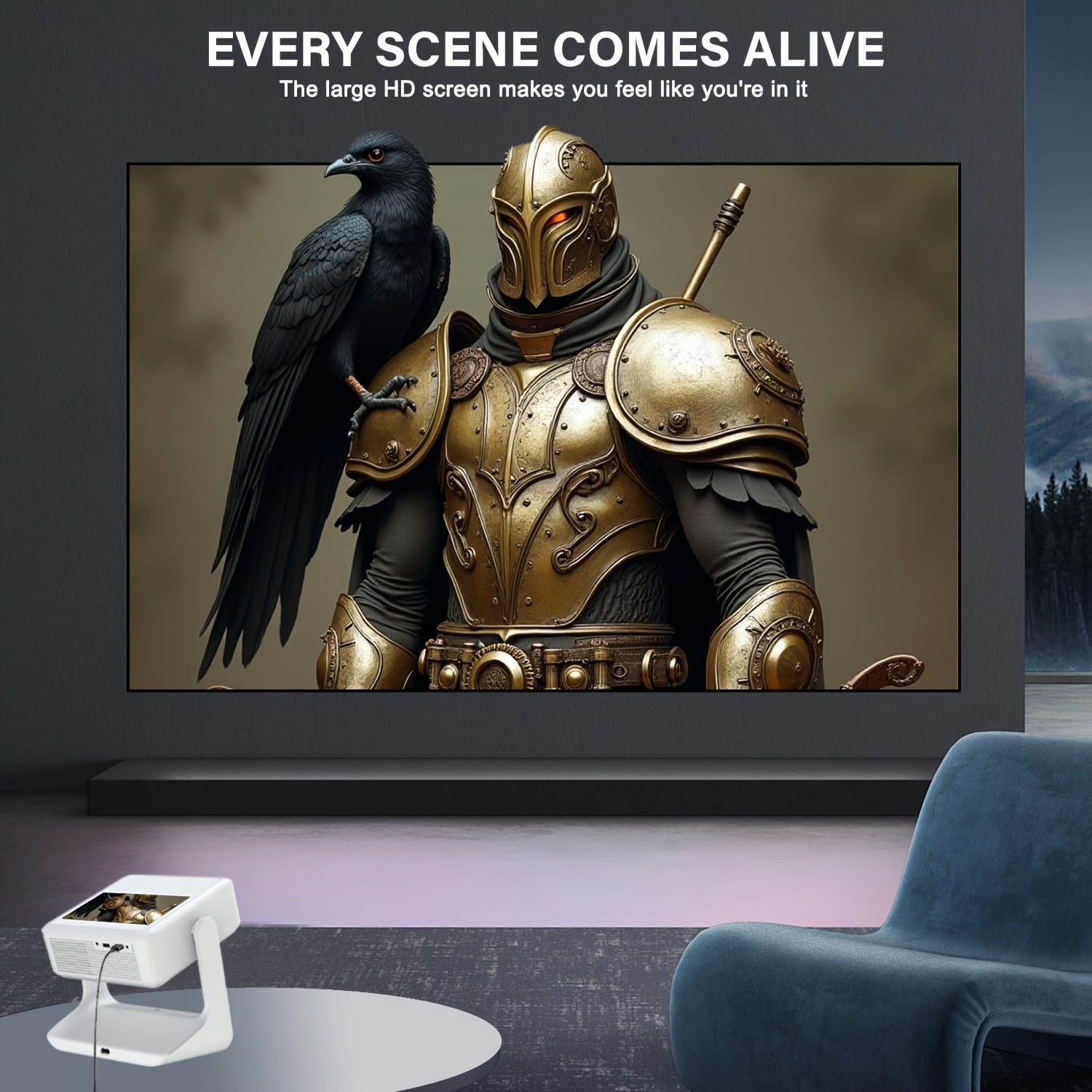 Портативный 4K HD умный проектор с WiFi6 и автоматической коррекцией трапеции