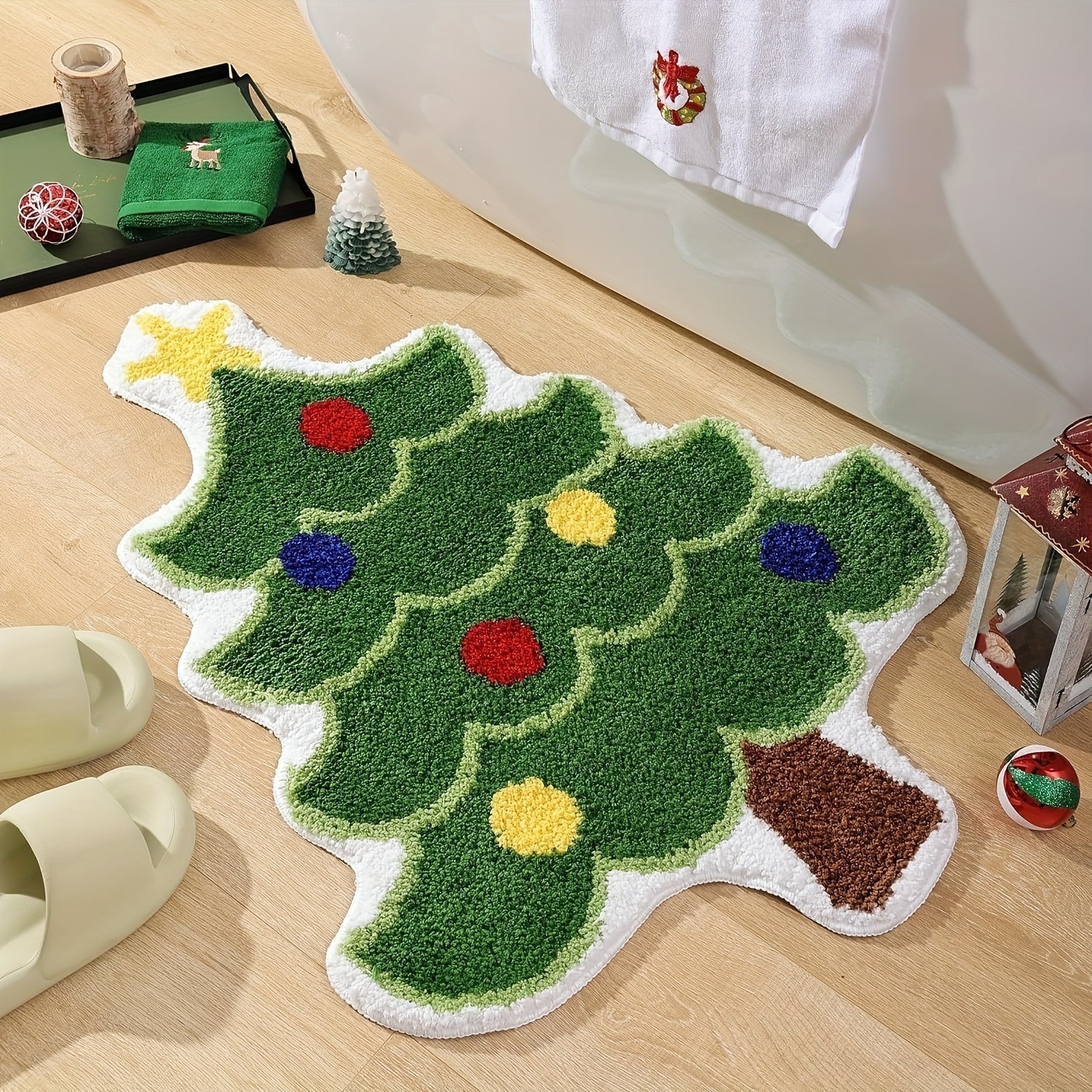Christmas Tree Bathroom Mat Non-Slip Rug for Bathroom Living Room Entryway