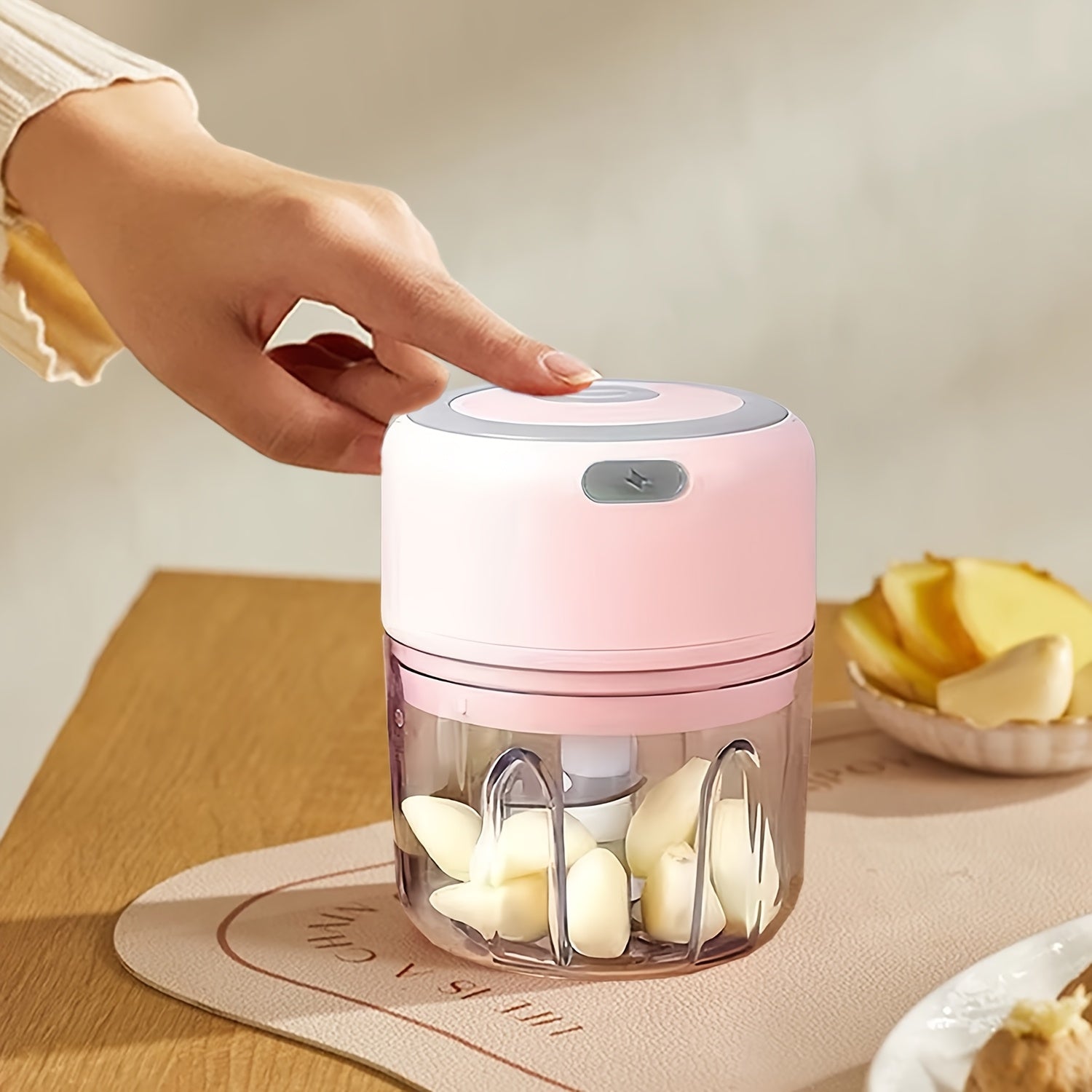 Picadora eléctrica de alimentos USB recargable, mini picadora de ajo, jengibre y cebolla, procesador de verduras en 3 colores