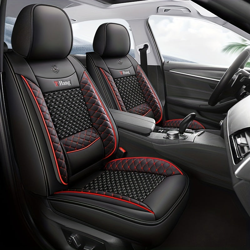 Machine Knit 5-Seater Car Seat Cover Full Enclosure All-Season PU Leather