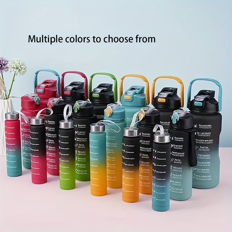 Water Bottles with Time Scale Straw Leak-Proof Gradient Color 2000ml 800ml 300ml