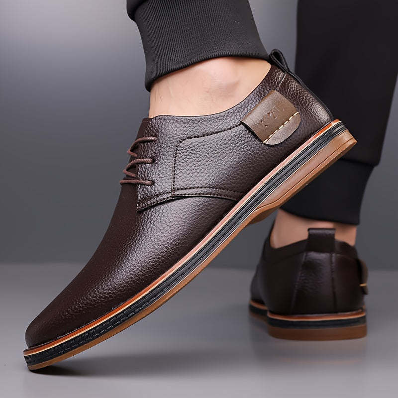 Zapatos casuales de negocios para hombre, de caña baja, con cordones, de color sólido, PU, para todas las estaciones